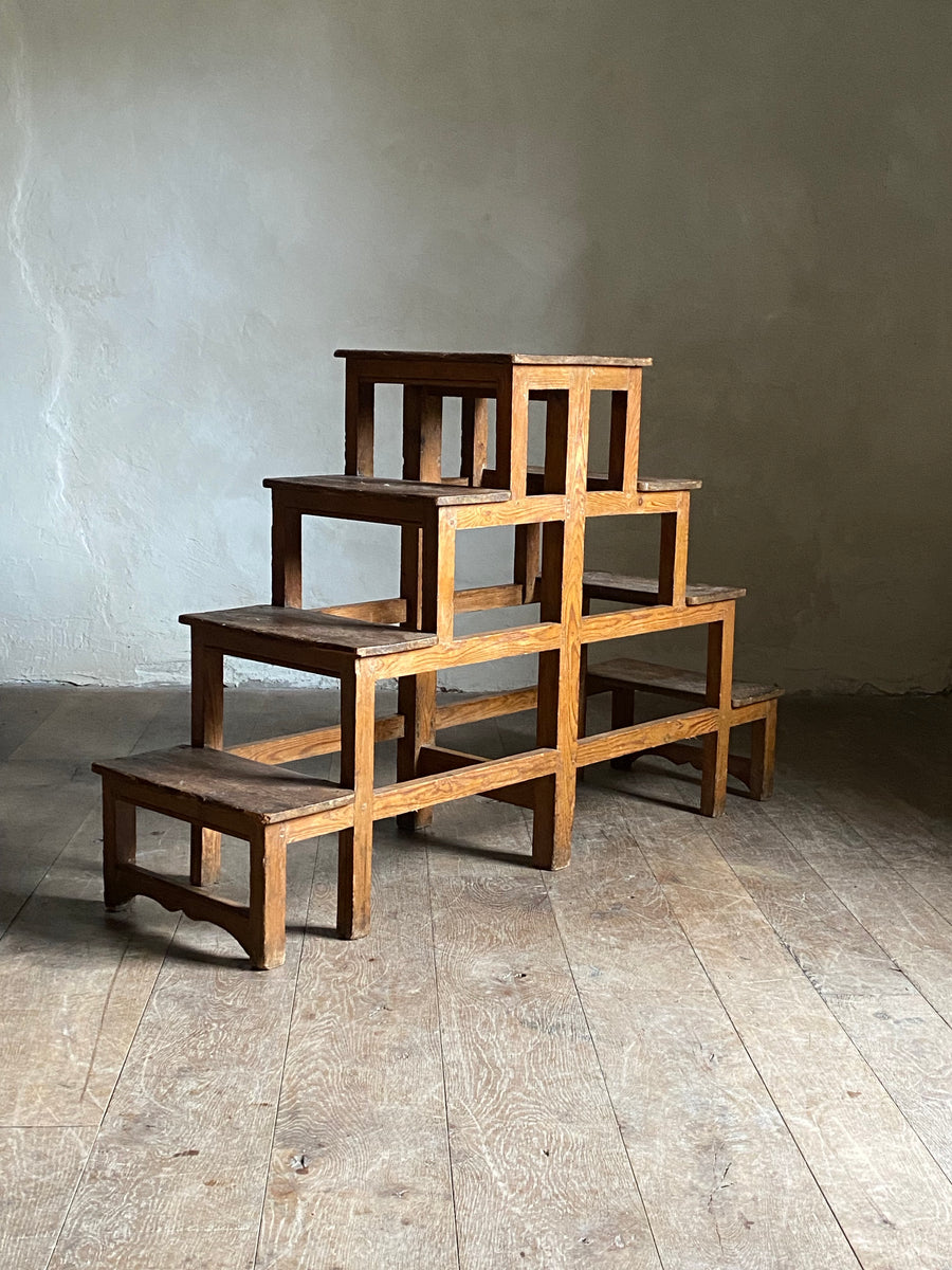 Antique double sided library steps – YEW TREE BARN